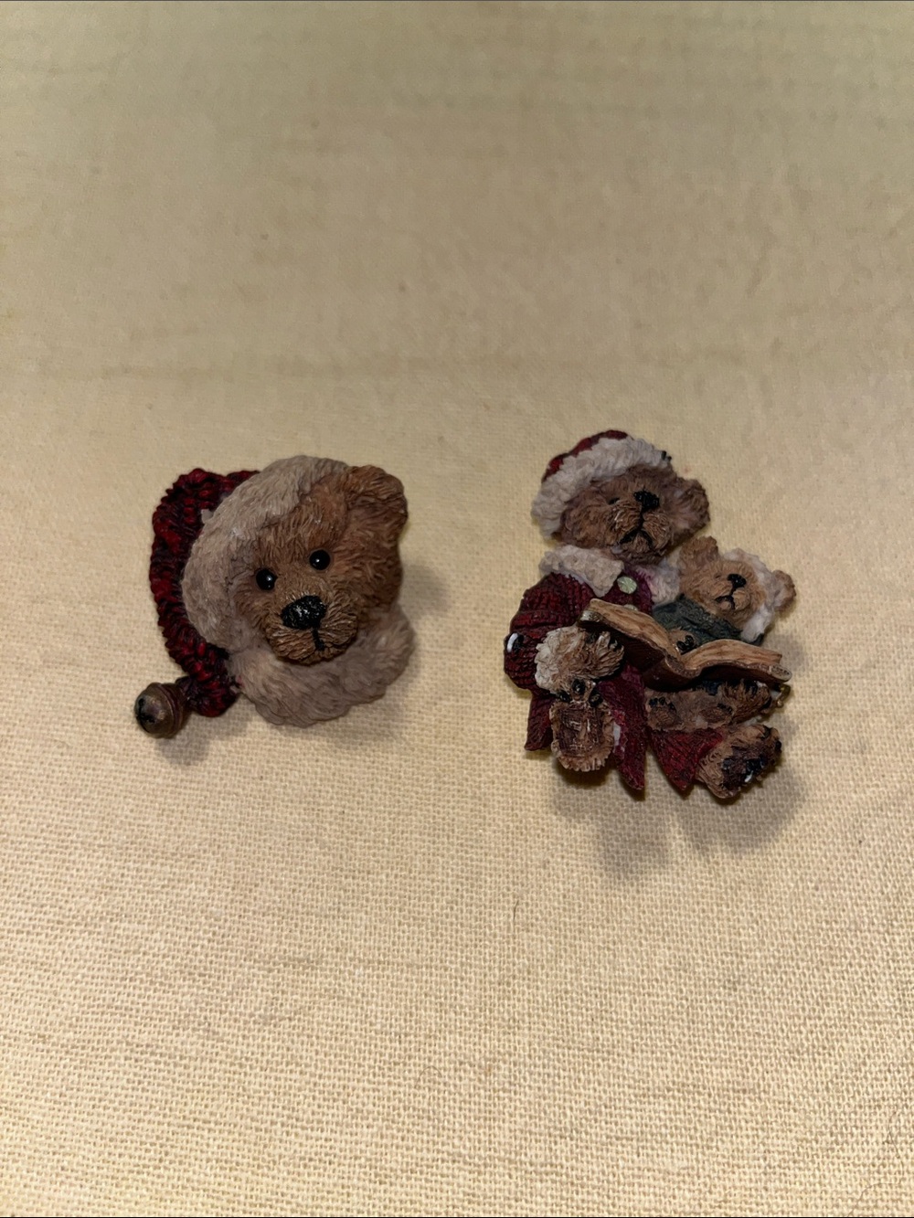 2 Teddy Bear Holiday Figurine Brooches 2-3”